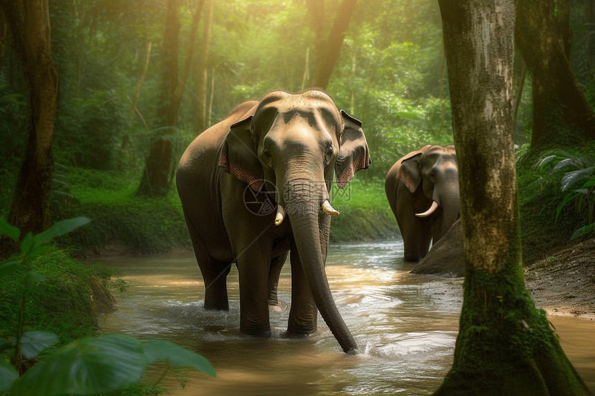 泰国雨林中的大象图片