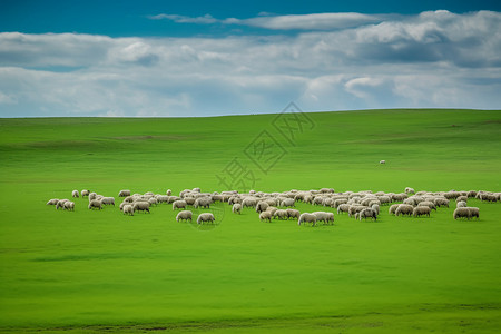 草原上放牧的羊群高清图片