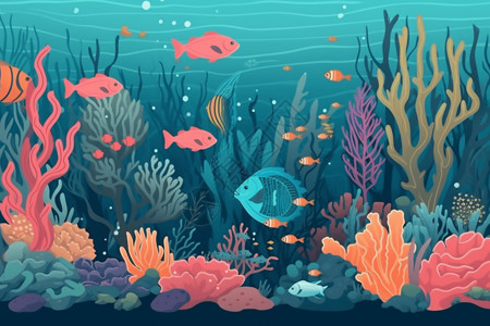 各种鱼类在珊瑚礁中游泳图片