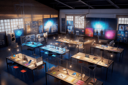 米兰博览会科学博览会的室内环境插画