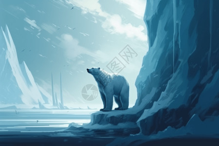 北极熊站在北极的冰山图片