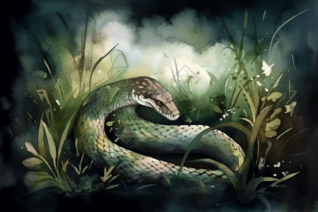 蛇在草地上滑行图片