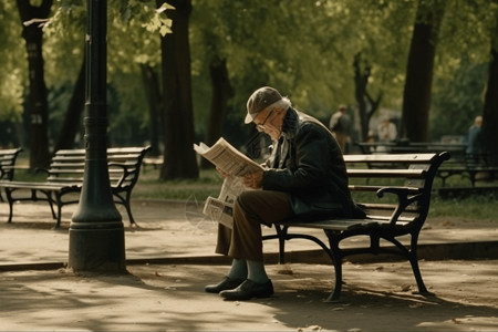 在公园长椅上阅读的男人图片