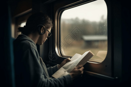 在火车边阅读的人背景图片