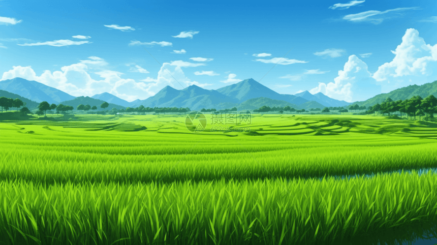 充满活力的绿色稻田图片