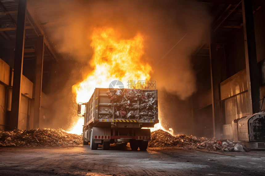 焚化炉焚化垃圾的卡车图片
