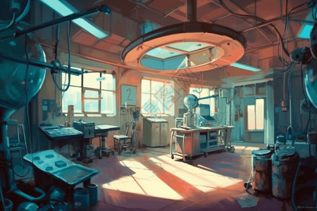 无菌手术手术室的手绘画插画