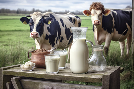 农村的奶牛和牛奶营养高清图片素材