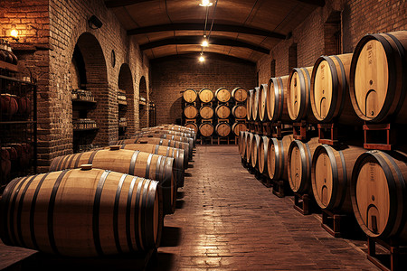 酿酒工艺流程酒窖里的酒桶设计图片
