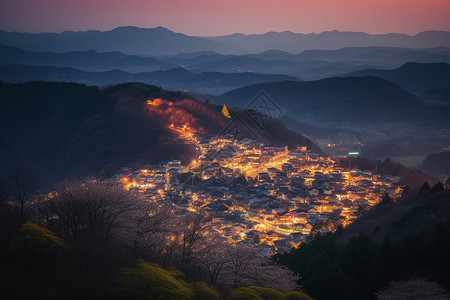 林间夜景登高望远插画