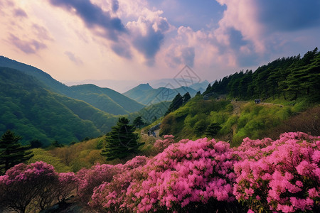 山脉中的植物杜鹃花图片