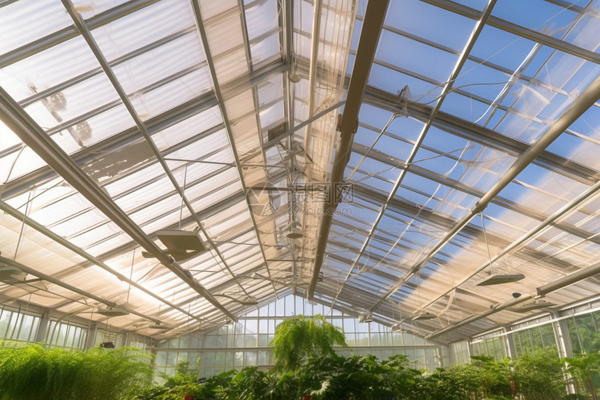 温室内的植物和屋顶图片
