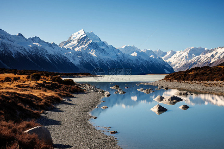 河流与雪山图片