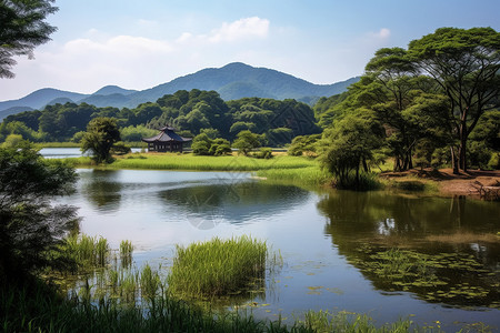 夏季山脉的风景图片