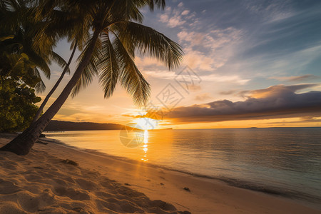 落日下的沙滩背景图片