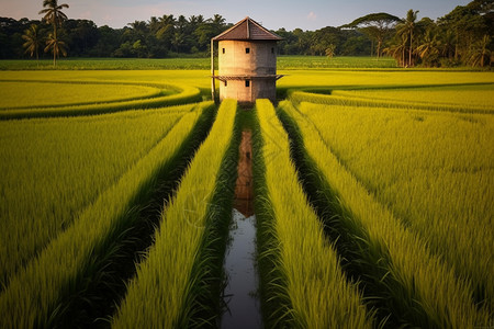 稻田创造一种对称和平衡感背景图片