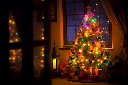 圣诞树的彩灯装扮图片