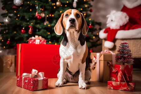 圣诞风格素材可爱的圣诞节小狗背景