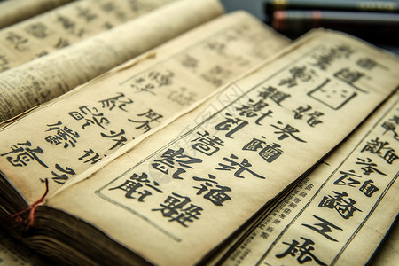 耐心书法艺术字中国古代书籍背景