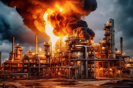 着火的炼油厂背景图片