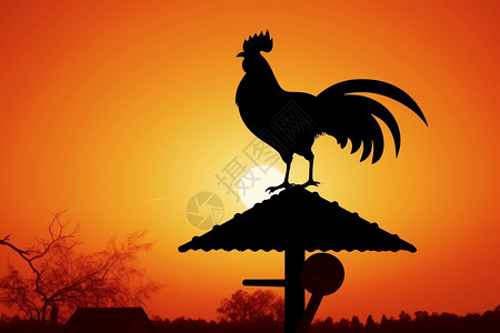 鸡打鸣日出时打鸣的大公鸡插画