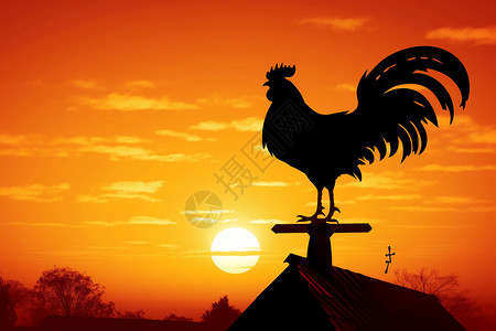 鸡打鸣站在房顶上打鸣的公鸡插画