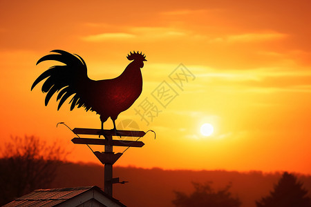 鸡打鸣日出时分打鸣的公鸡插画