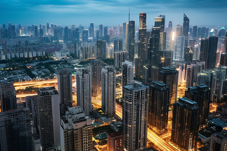 夜间城市天际线背景图片