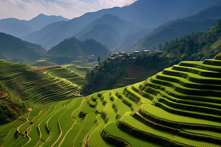 种满水稻的龙陵梯田背景图片