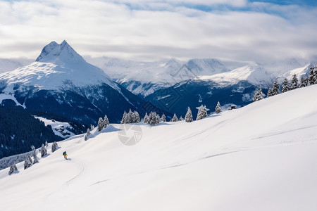 独自在雪地上滑雪图片