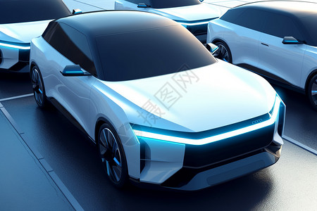 蓝色电车白色新能源轿车设计图片