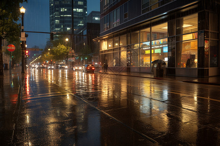 繁华的下雨城市街道图片