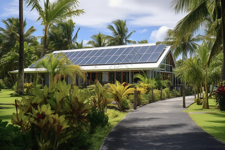 太阳能房屋的植物道路图片