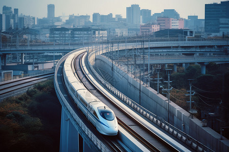 景观跑道城市中行驶的高铁背景