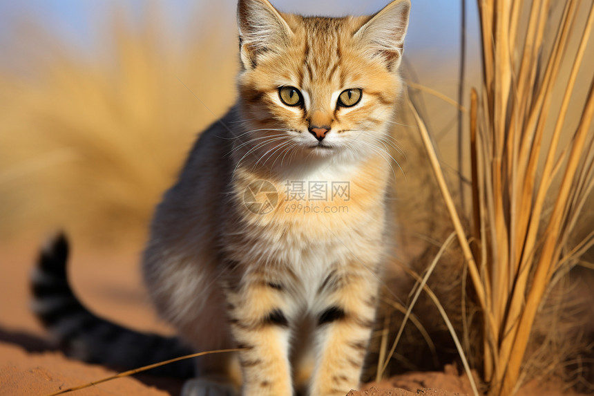 沙丘背景的小猫图片