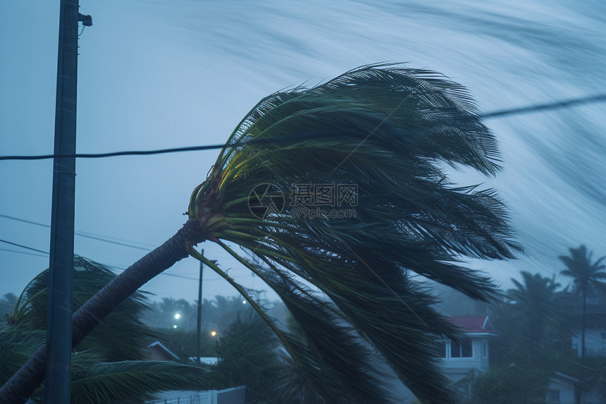大风吹倒的椰树图片