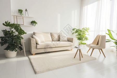 白色沙发和绿植的客厅背景图片