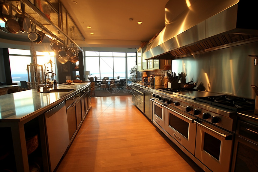 一个宽敞的厨房图片