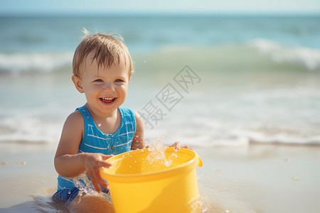 海边玩水的孩子图片