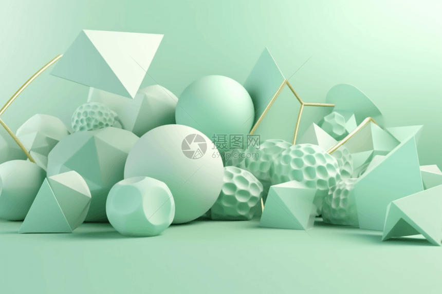 许多淡绿色的立体几何图片