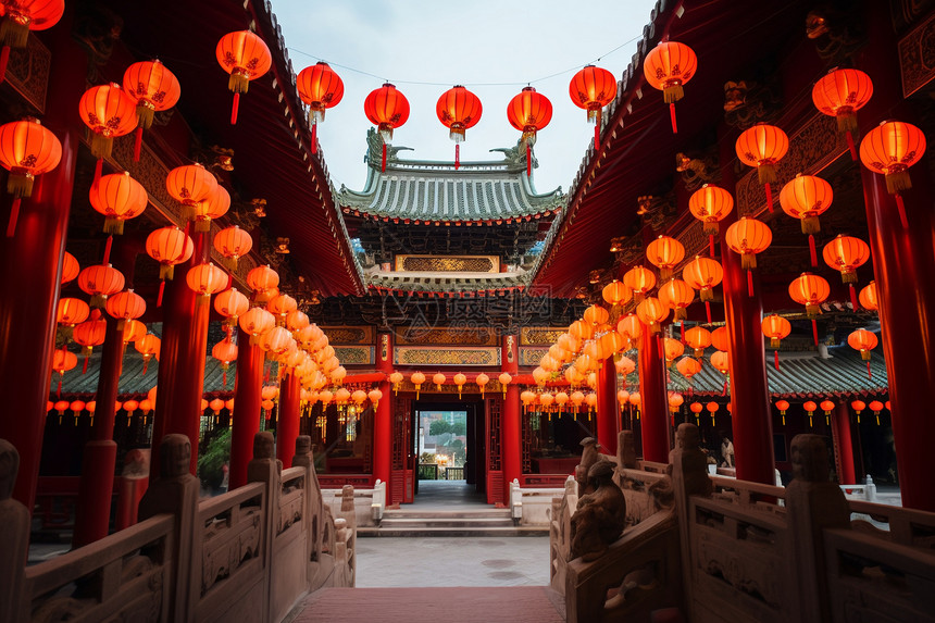 东方中国新年建筑灯笼装饰图片
