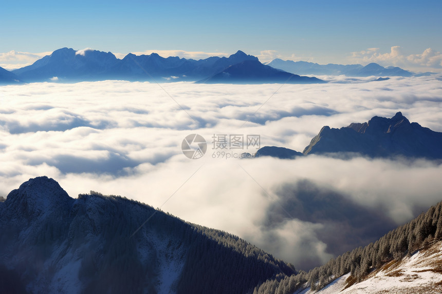 云海天空山顶山脉自然美景图片