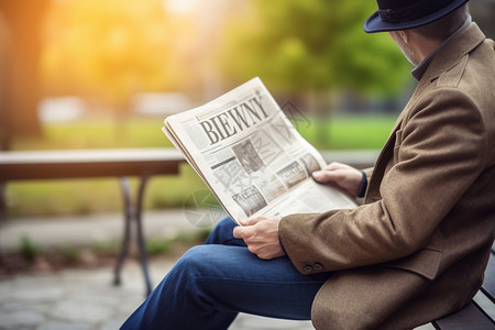 男子看报纸在公园长凳看报纸的男人背景