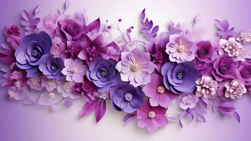 紫色花朵剪纸图片