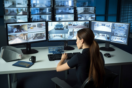 视频监控系统控制室的女性背景