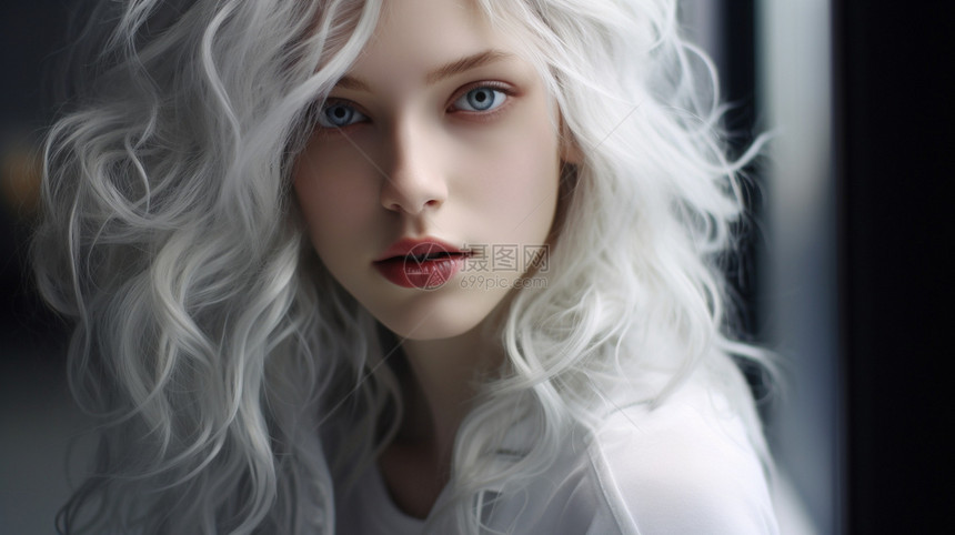 白色卷发的少女图片
