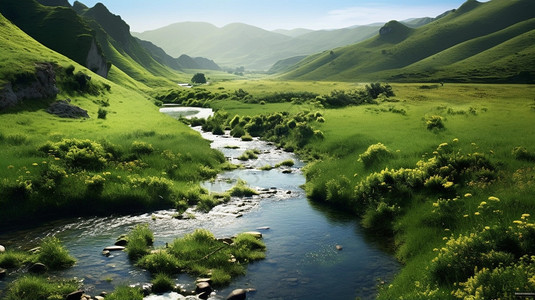 绿色海水户外的绿水青山背景