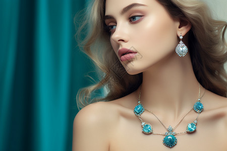 戴着蓝色宝石珠宝的女人背景图片