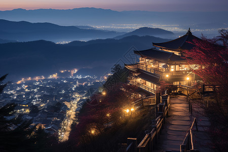 夜晚灯火透明的城市全景图片