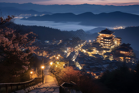 夜晚城市建筑的自然景观图片